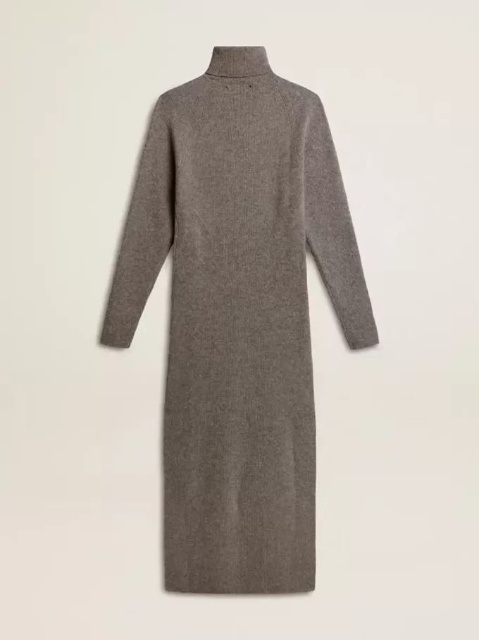 Vestido de lana acanalado gris jaspeado con cuello alto Vestido de lana acanalado gris jaspeado con cuello alto