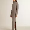 Vestido de lana acanalado gris jaspeado con cuello alto Vestido de lana acanalado gris jaspeado con cuello alto