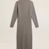 Vestido de lana acanalado gris jaspeado con cuello alto Vestido de lana acanalado gris jaspeado con cuello alto