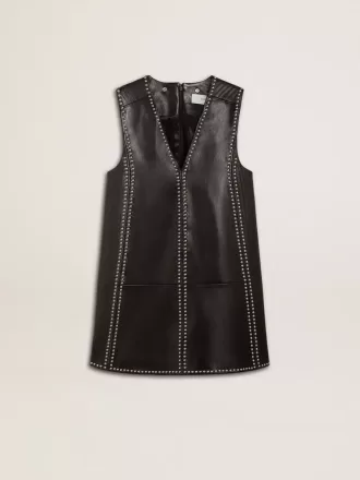 Vestido de mujer de piel napa negra con tachuelas