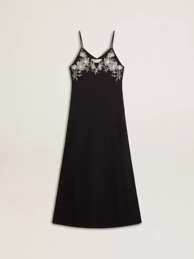 Vestido lencero negro con bordados para mujer Vestido lencero negro con bordados para mujer