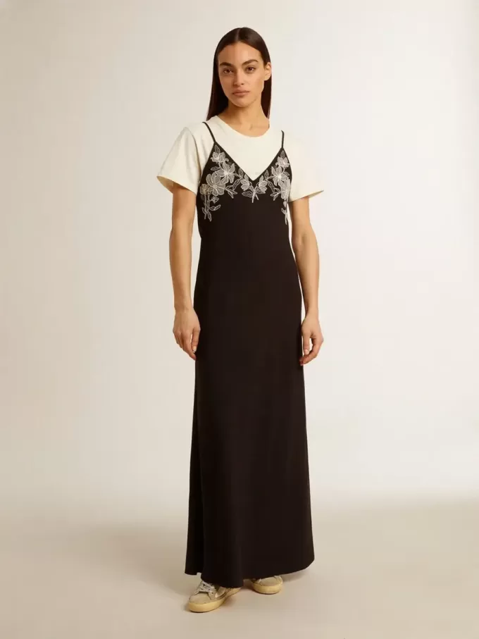 Vestido lencero negro con bordados para mujer Vestido lencero negro con bordados para mujer