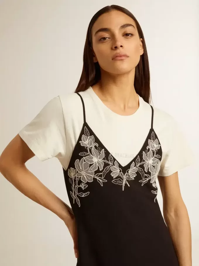 Vestido lencero negro con bordados para mujer Vestido lencero negro con bordados para mujer