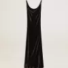 Vestido lencero negro con efecto terciopelo para mujer Vestido lencero negro con efecto terciopelo para mujer