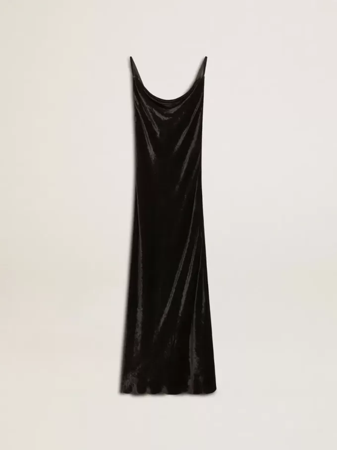 Vestido lencero negro con efecto terciopelo para mujer Vestido lencero negro con efecto terciopelo para mujer