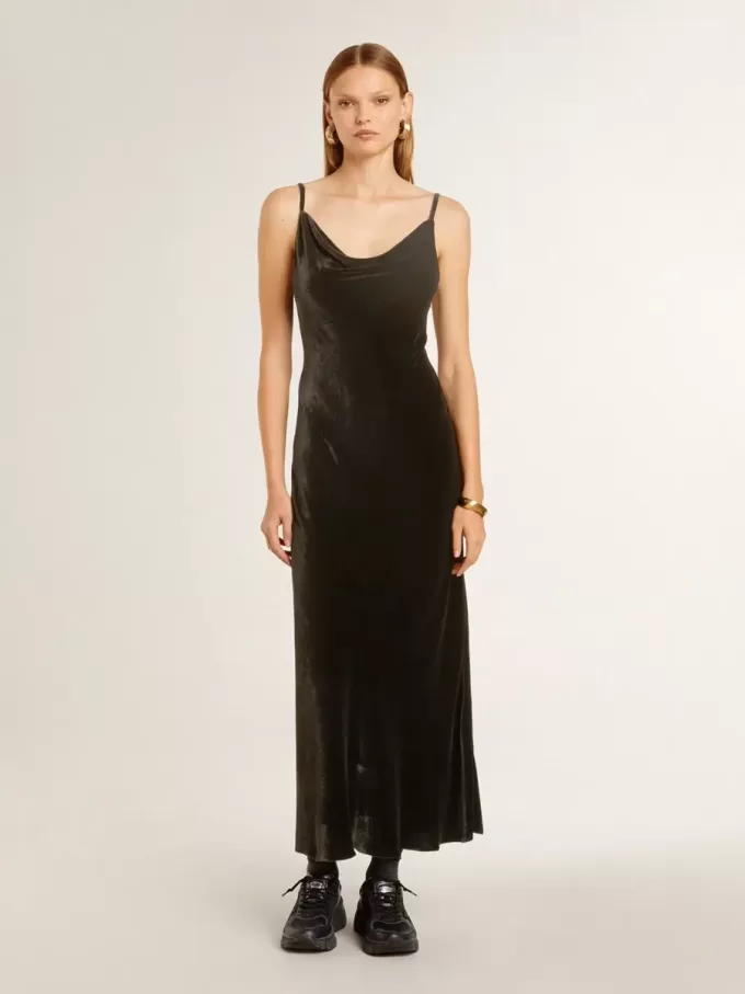 Vestido lencero negro con efecto terciopelo para mujer Vestido lencero negro con efecto terciopelo para mujer