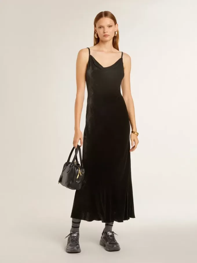 Vestido lencero negro con efecto terciopelo para mujer Vestido lencero negro con efecto terciopelo para mujer