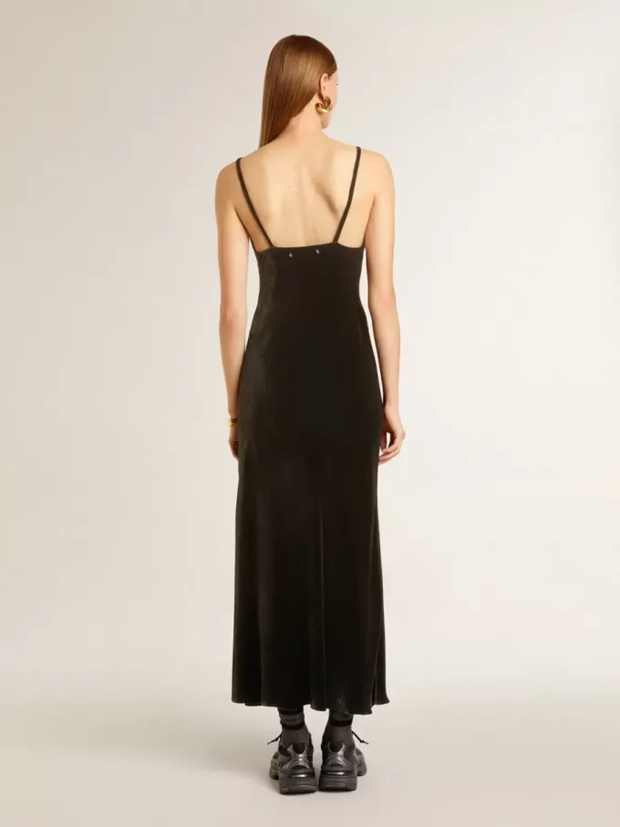 Vestido lencero negro con efecto terciopelo para mujer Vestido lencero negro con efecto terciopelo para mujer