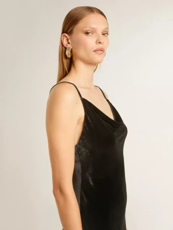 Vestido lencero negro con efecto terciopelo para mujer Vestido lencero negro con efecto terciopelo para mujer
