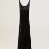 Vestido lencero negro con efecto terciopelo para mujer Vestido lencero negro con efecto terciopelo para mujer