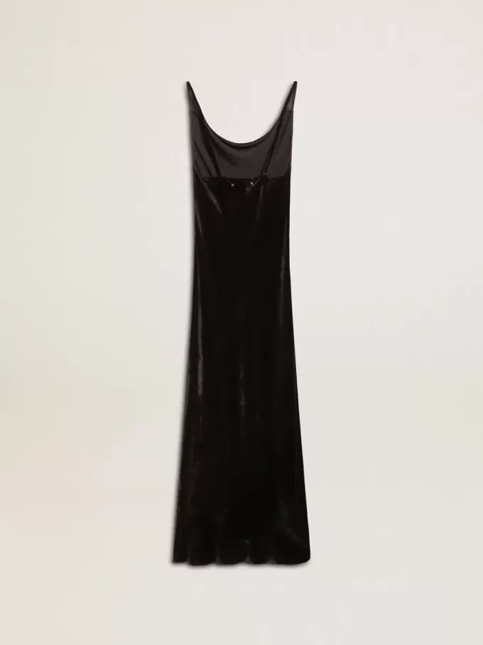 Vestido lencero negro con efecto terciopelo para mujer Vestido lencero negro con efecto terciopelo para mujer