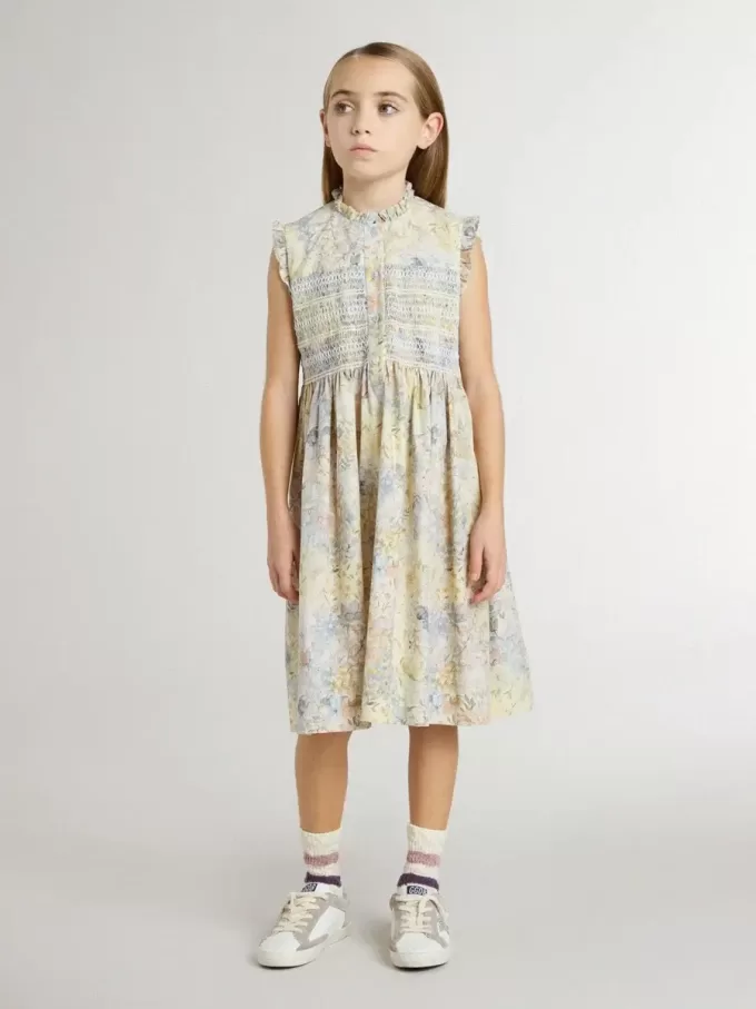 Vestido midi de algodón para niña con estampado floral multicolor Vestido midi de algodón para niña con estampado floral multicolor