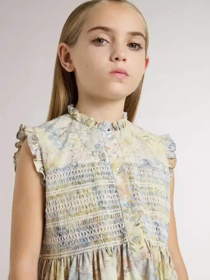 Vestido midi de algodón para niña con estampado floral multicolor Vestido midi de algodón para niña con estampado floral multicolor