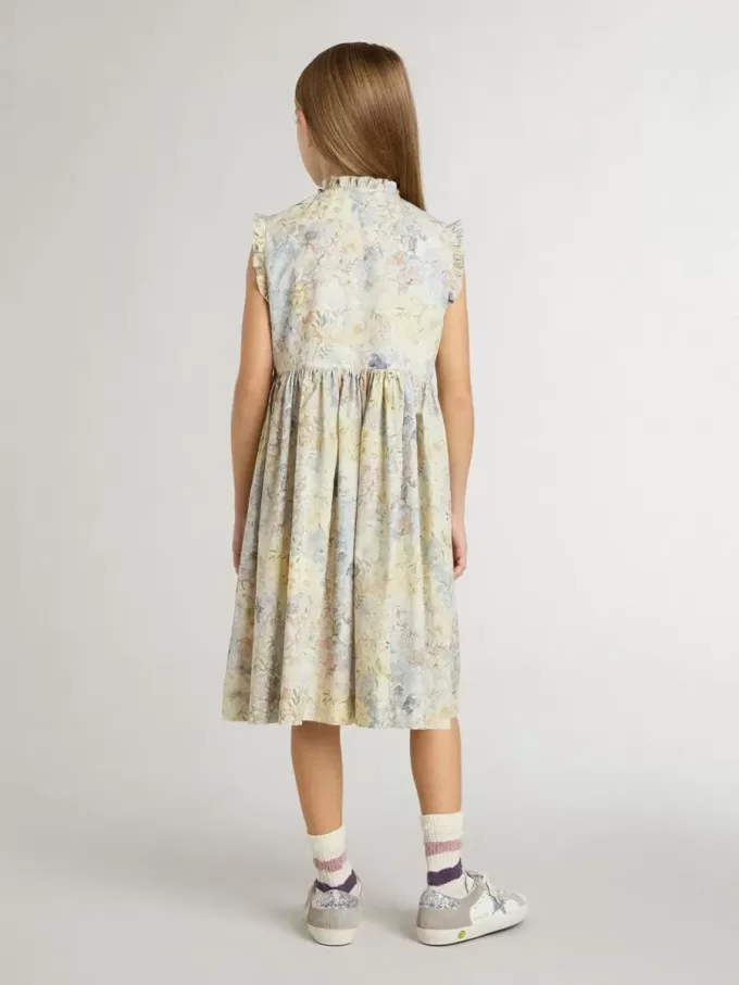 Vestido midi de algodón para niña con estampado floral multicolor Vestido midi de algodón para niña con estampado floral multicolor
