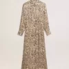 Vestido midi de mujer de mezcla de seda con estampado floral Vestido midi de mujer de mezcla de seda con estampado floral