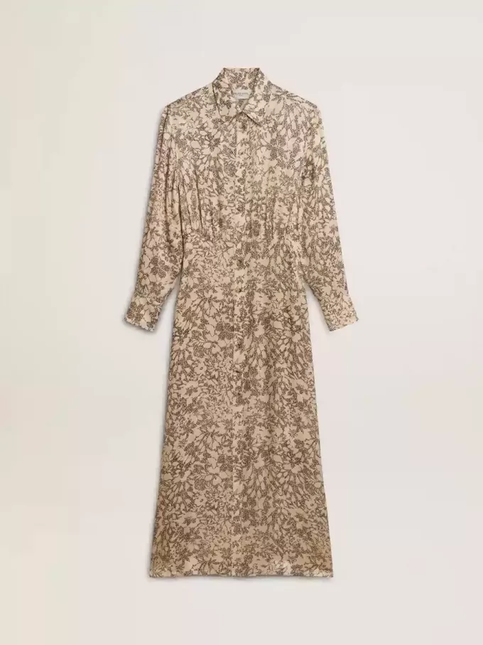Vestido midi de mujer de mezcla de seda con estampado floral Vestido midi de mujer de mezcla de seda con estampado floral