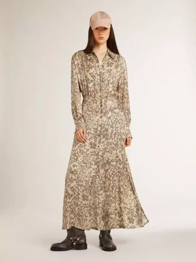 Vestido midi de mujer de mezcla de seda con estampado floral Vestido midi de mujer de mezcla de seda con estampado floral