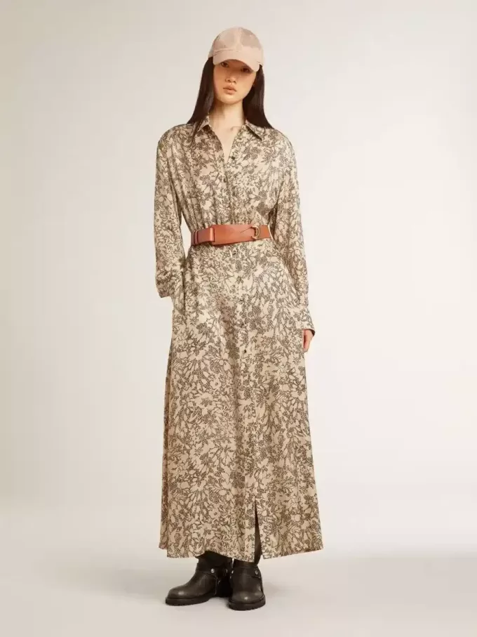 Vestido midi de mujer de mezcla de seda con estampado floral Vestido midi de mujer de mezcla de seda con estampado floral