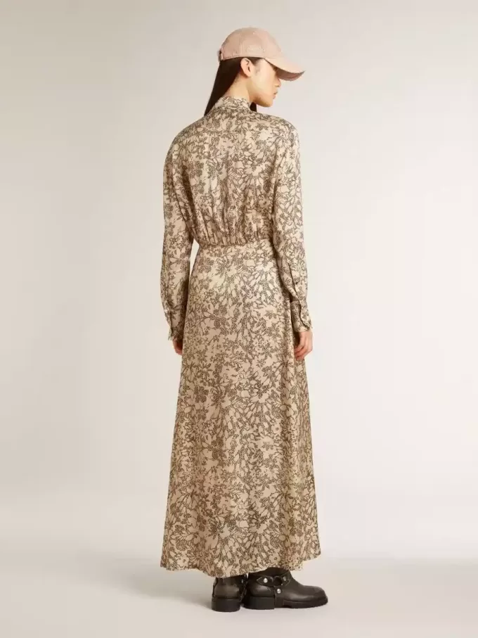 Vestido midi de mujer de mezcla de seda con estampado floral Vestido midi de mujer de mezcla de seda con estampado floral