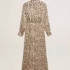 Vestido midi de mujer de mezcla de seda con estampado floral Vestido midi de mujer de mezcla de seda con estampado floral