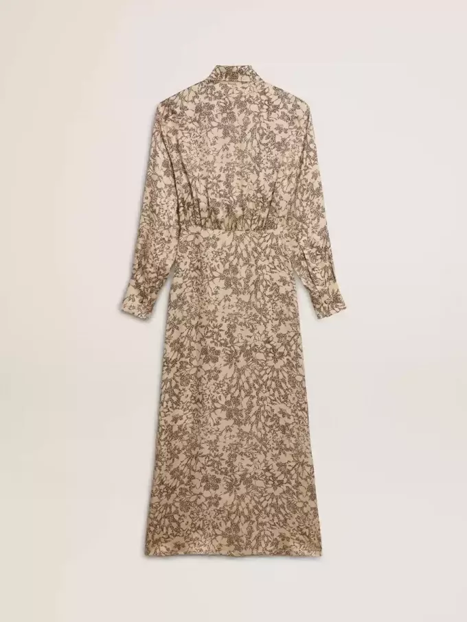 Vestido midi de mujer de mezcla de seda con estampado floral Vestido midi de mujer de mezcla de seda con estampado floral