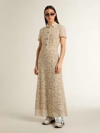 Vestido midi de mujer en encaje transparente color crema