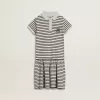 Vestido midi para niña en mezcla de algodón a rayas con bordados Vestido midi para niña en mezcla de algodón a rayas con bordados