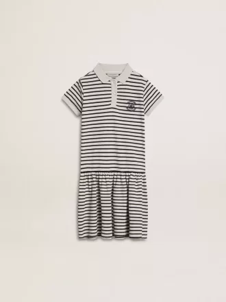 Vestido midi para niña en mezcla de algodón a rayas con bordados Vestido midi para niña en mezcla de algodón a rayas con bordados