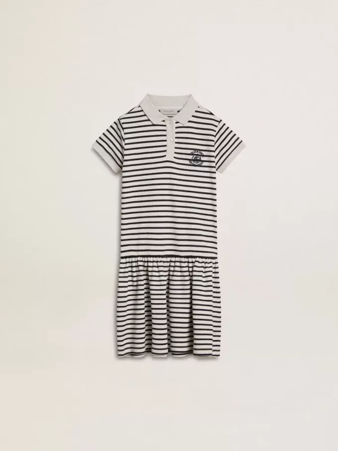 Vestido midi para niña en mezcla de algodón a rayas con bordados Vestido midi para niña en mezcla de algodón a rayas con bordados