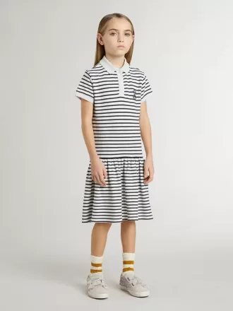 Vestido midi para niña en mezcla de algodón a rayas con bordados Vestido midi para niña en mezcla de algodón a rayas con bordados