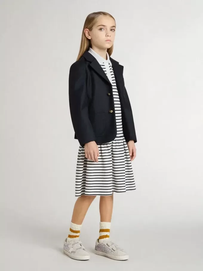 Vestido midi para niña en mezcla de algodón a rayas con bordados Vestido midi para niña en mezcla de algodón a rayas con bordados