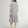 Vestido midi para niña en mezcla de algodón a rayas con bordados Vestido midi para niña en mezcla de algodón a rayas con bordados
