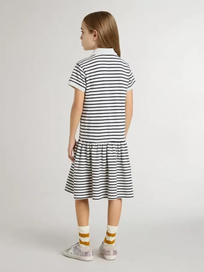 Vestido midi para niña en mezcla de algodón a rayas con bordados Vestido midi para niña en mezcla de algodón a rayas con bordados