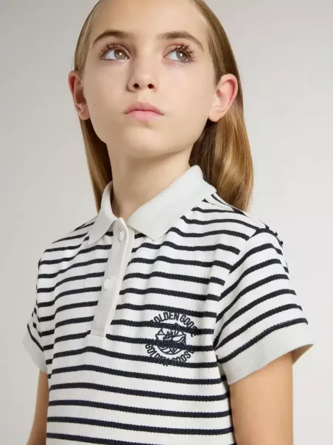 Vestido midi para niña en mezcla de algodón a rayas con bordados Vestido midi para niña en mezcla de algodón a rayas con bordados