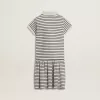 Vestido midi para niña en mezcla de algodón a rayas con bordados Vestido midi para niña en mezcla de algodón a rayas con bordados