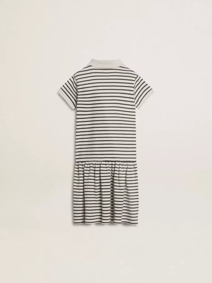 Vestido midi para niña en mezcla de algodón a rayas con bordados Vestido midi para niña en mezcla de algodón a rayas con bordados