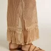 Vestido midi sin mangas para mujer en croché beige con flecos Vestido midi sin mangas para mujer en croché beige con flecos