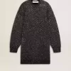 Vestido negro de cuello redondo para mujer con lentejuelas plateadas por toda la prenda Vestido negro de cuello redondo para mujer con lentejuelas plateadas por toda la prenda