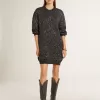 Vestido negro de cuello redondo para mujer con lentejuelas plateadas por toda la prenda Vestido negro de cuello redondo para mujer con lentejuelas plateadas por toda la prenda
