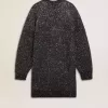 Vestido negro de cuello redondo para mujer con lentejuelas plateadas por toda la prenda Vestido negro de cuello redondo para mujer con lentejuelas plateadas por toda la prenda