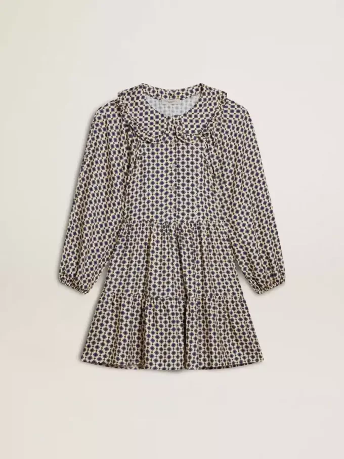 Vestido para niña con estampado geométrico y cuello desmontable Vestido para niña con estampado geométrico y cuello desmontable