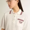 Vestido polo Oasis para mujer en jersey perforado blanco con rayas burdeos Vestido polo Oasis para mujer en jersey perforado blanco con rayas burdeos