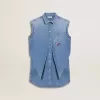 Vestido vaquero para niña con lazo delantero y bordados Vestido vaquero para niña con lazo delantero y bordados