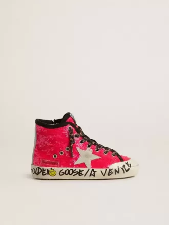 Young Francy con lentejuelas, estrella de ante gris hielo y cordones con estampado animal