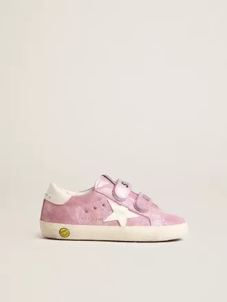 Young Old School en ante rosa metalizado con estrella y lengüeta en el talón de piel blanca