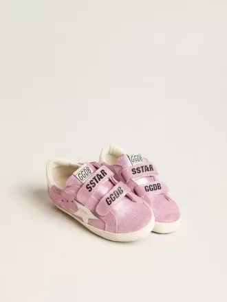 Young Old School en ante rosa metalizado con estrella y lengüeta en el talón de piel blanca