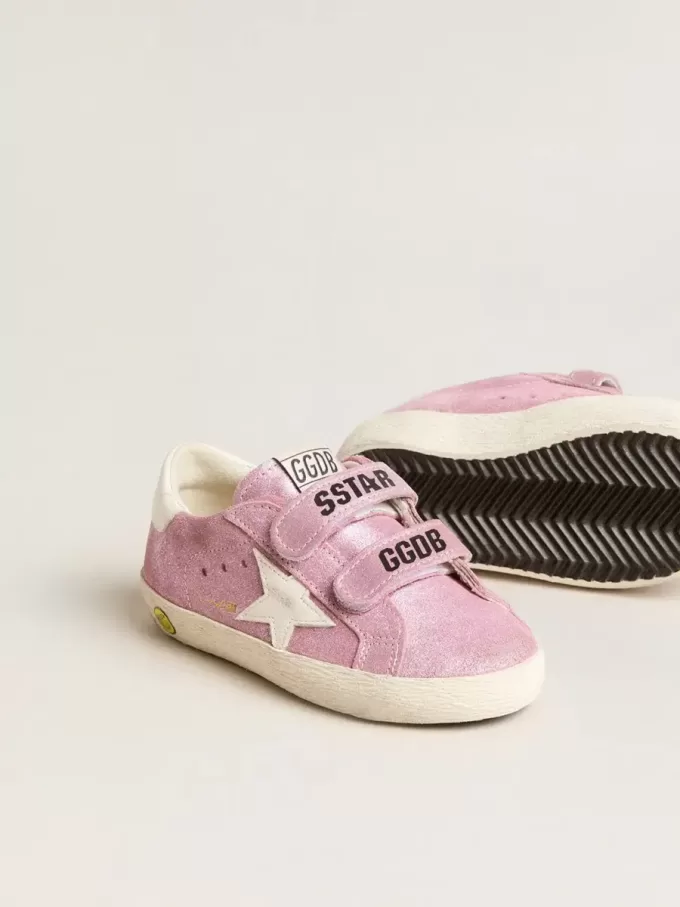 Young Old School en ante rosa metalizado con estrella y lengüeta en el talón de piel blanca Young Old School en ante rosa metalizado con estrella y lengüeta en el talón de piel blanca