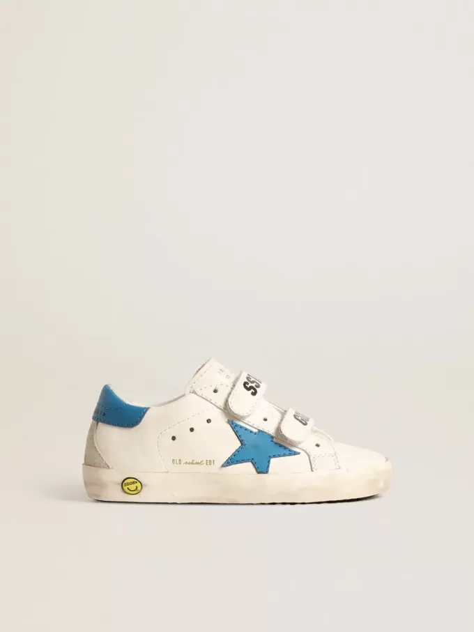 Young Old School en piel con estrella azul claro y lengüeta en el talón Young Old School en piel con estrella azul claro y lengüeta en el talón