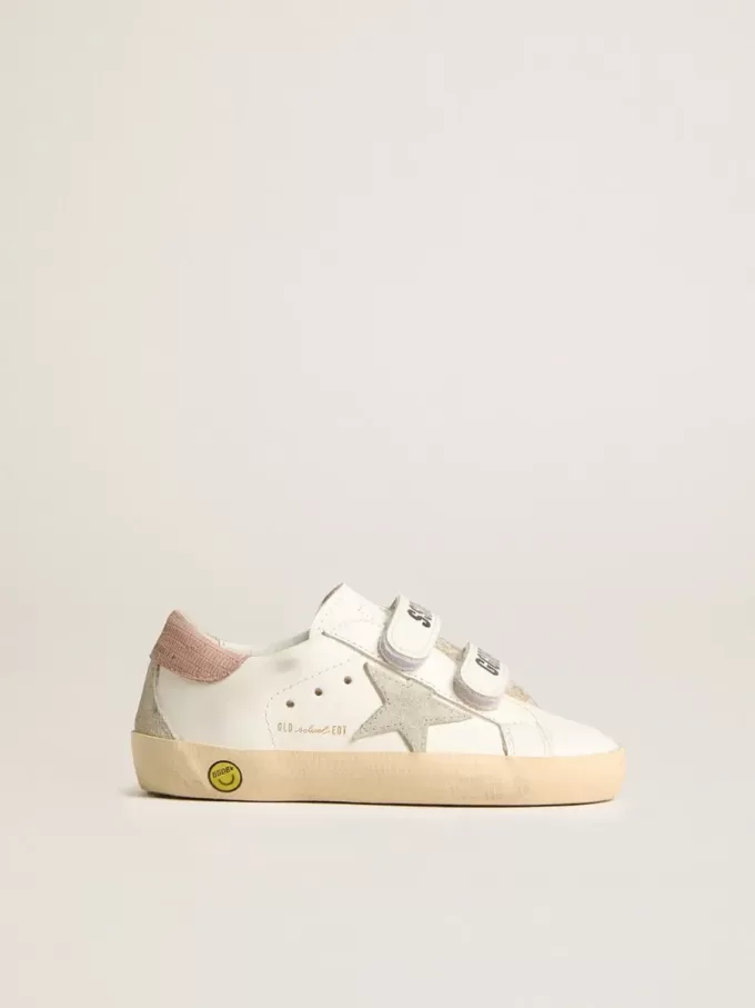 Young Old School en piel con estrella de ante gris y lengüeta del talón en rosa viejo Young Old School en piel con estrella de ante gris y lengüeta del talón en rosa viejo