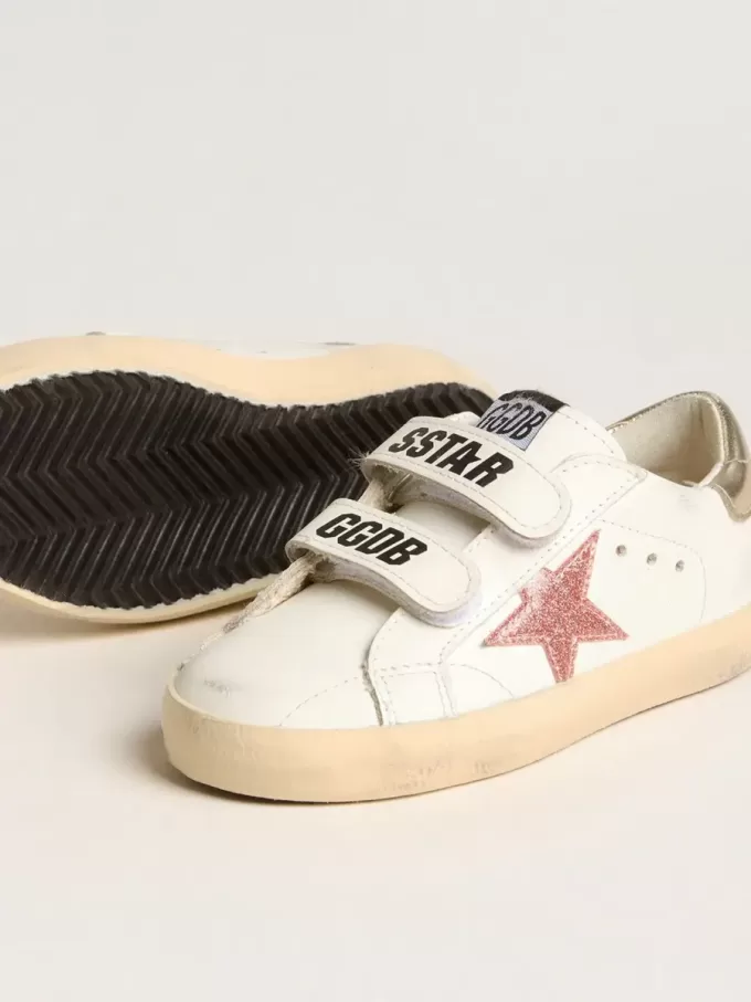 Young Old School en piel con estrella de piel metalizada color melocotón Young Old School en piel con estrella de piel metalizada color melocotón